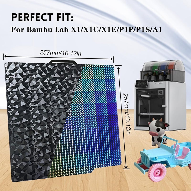 IdeaFormer-3D Double Sided H1H PEO Build Plate for Bambu Lab X1 X1C X1E P1P P1S P2S A1, Smooth Phantom H1H+Diamond PEO Spring Steel Sheet Flexible Plate 257x257mm for Bambu 3D Printers - Image 2